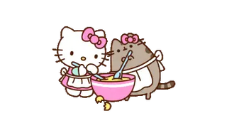 Pusheen Cute Hello Kitty and Pusheen Cooking