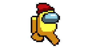 Among Us Yellow Character in a Red Beanie Pixel